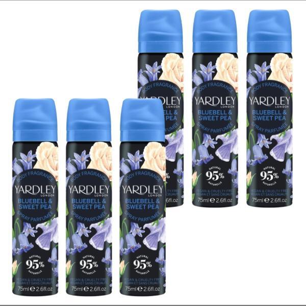 Yardley Bluebell & Sweetpea floral body spray 6x75ml, imported from the UK