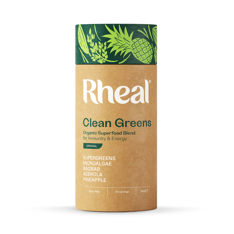 Rheal Superfoods Clean Greens organic greens powder 150g, imported from the UK