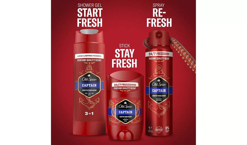 Old Spice Captain gift set with deodorant, spray, and shower gel (British brand)