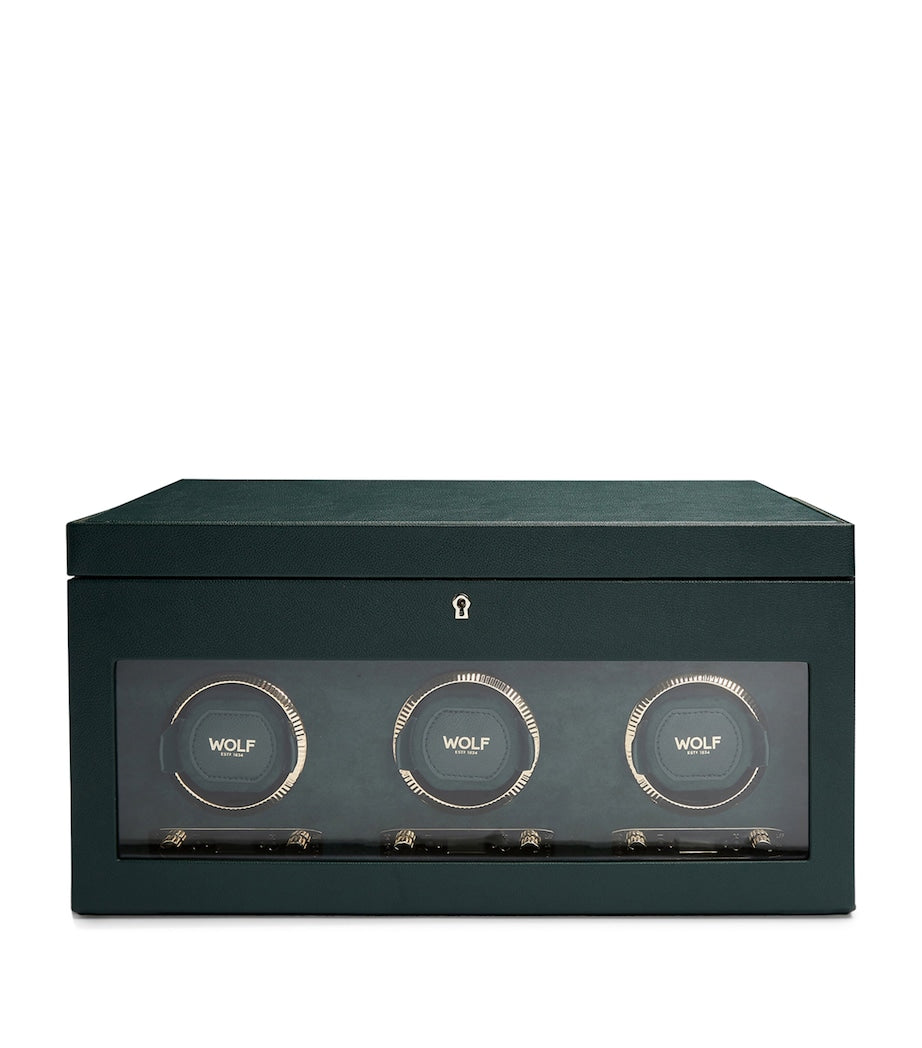 WOLF triple watch winder British Racing Green vegan leather, imported from the UK