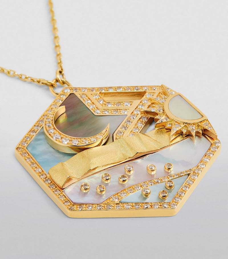 L'Atelier Nawbar Biladi diamond mother of pearl pendant, imported from the UK
