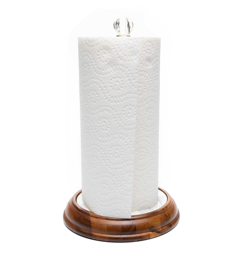 MacKenzie-Childs paper towel holder with Sterling Check pattern in hand-glazed steel, imported from the UK