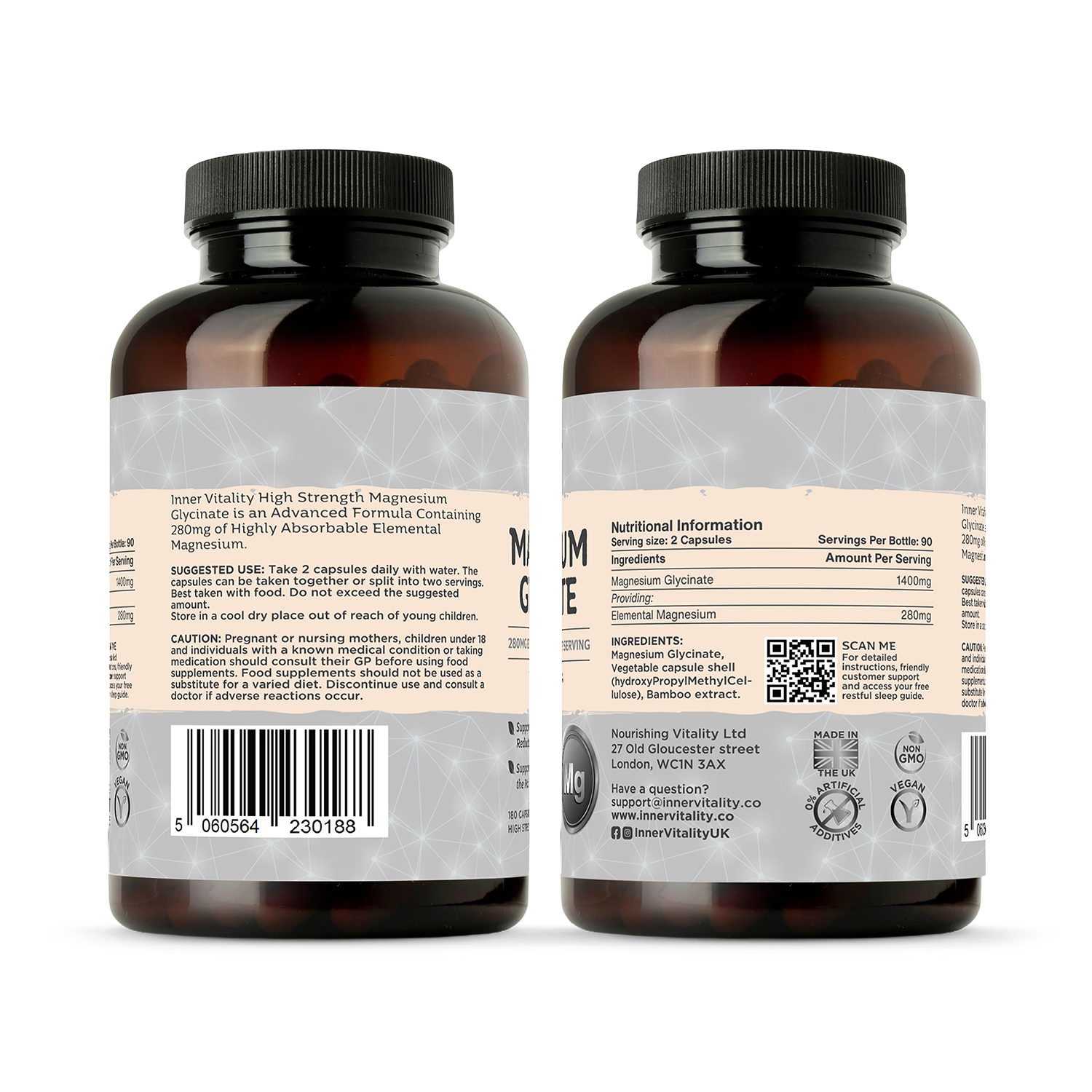 Inner Vitality Magnesium Glycinate capsules 180, imported from the UK