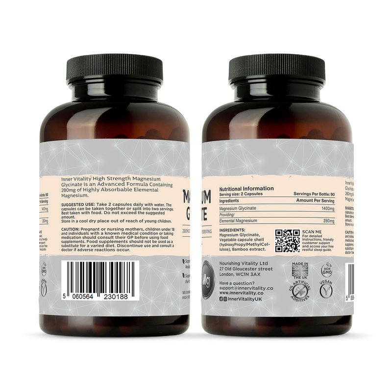 Inner Vitality Magnesium Glycinate capsules 180, imported from the UK
