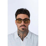 SVNX square sunglasses in green with grey lenses (British brand)