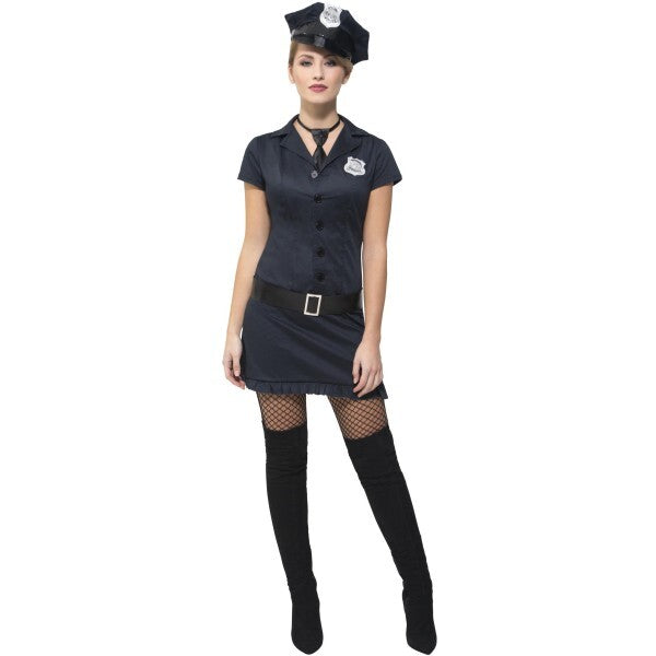 Fever naughty cop black costume with dress tie hat and belt - British product