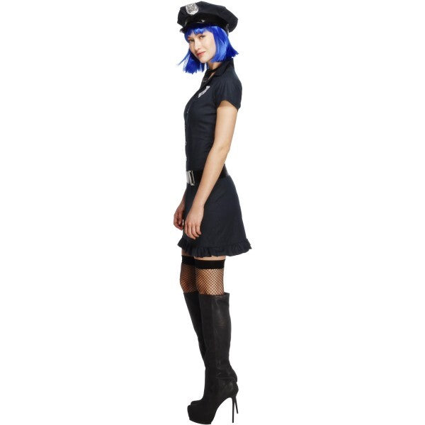 Fever naughty cop black costume with dress tie hat and belt - British product