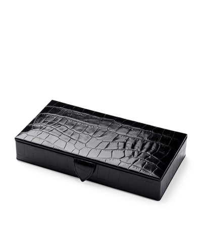 Aspinal of London Croc-Embossed Leather Cufflink Box