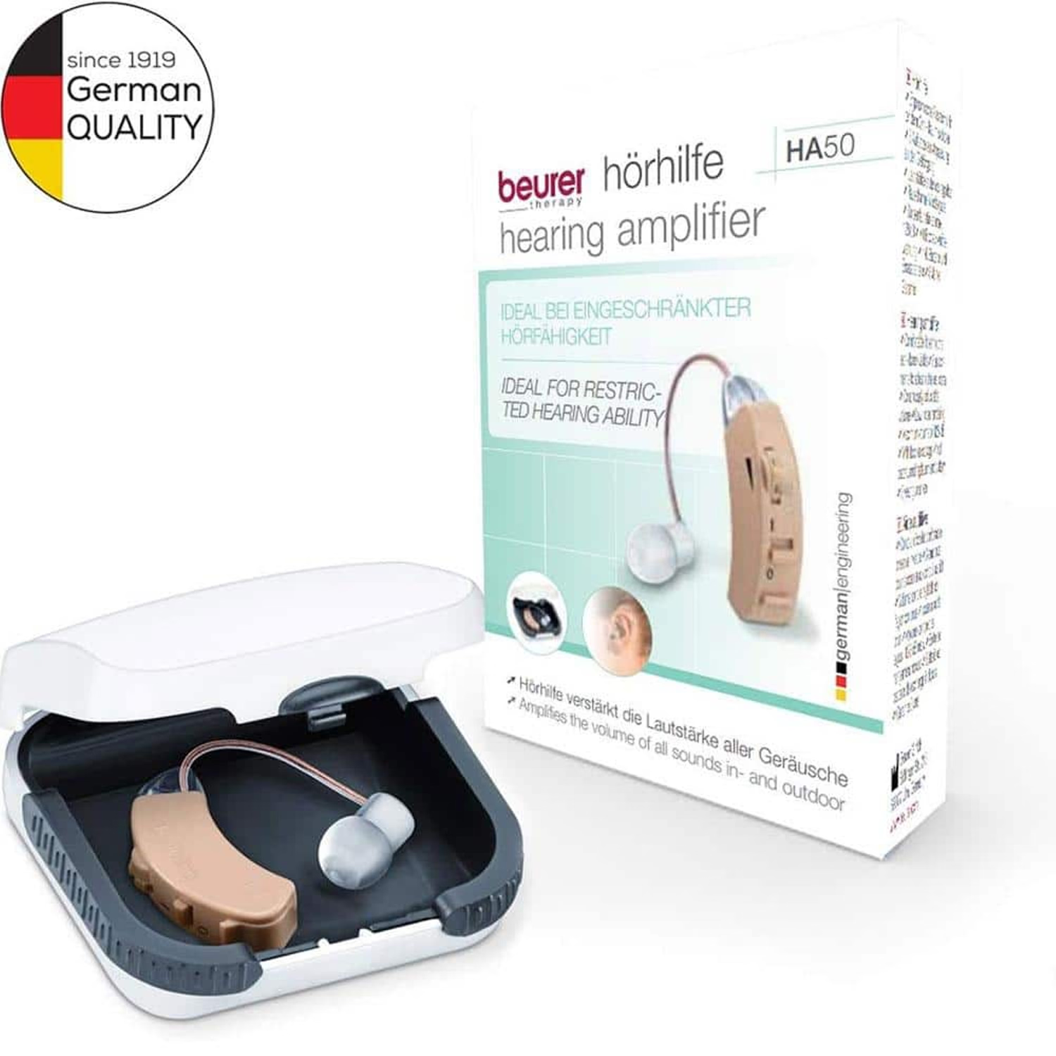 Beurer hearing amplifier HA50 white device behind ear (British brand)