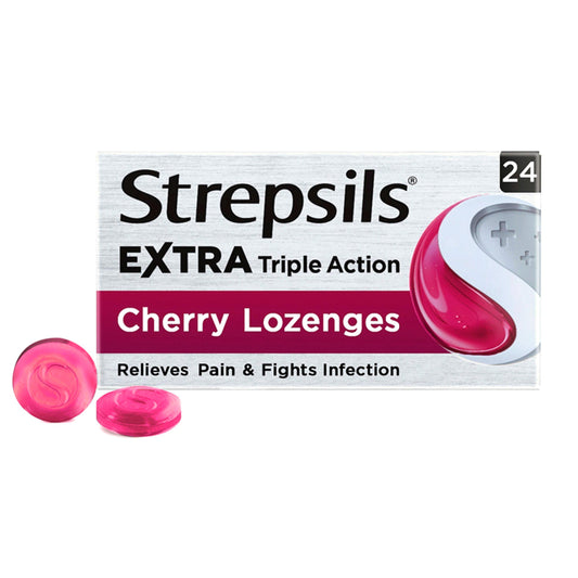Strepsils Extra Triple Action Cherry Sore Throat Cough Lozenges x24 GOODS Sainsburys   