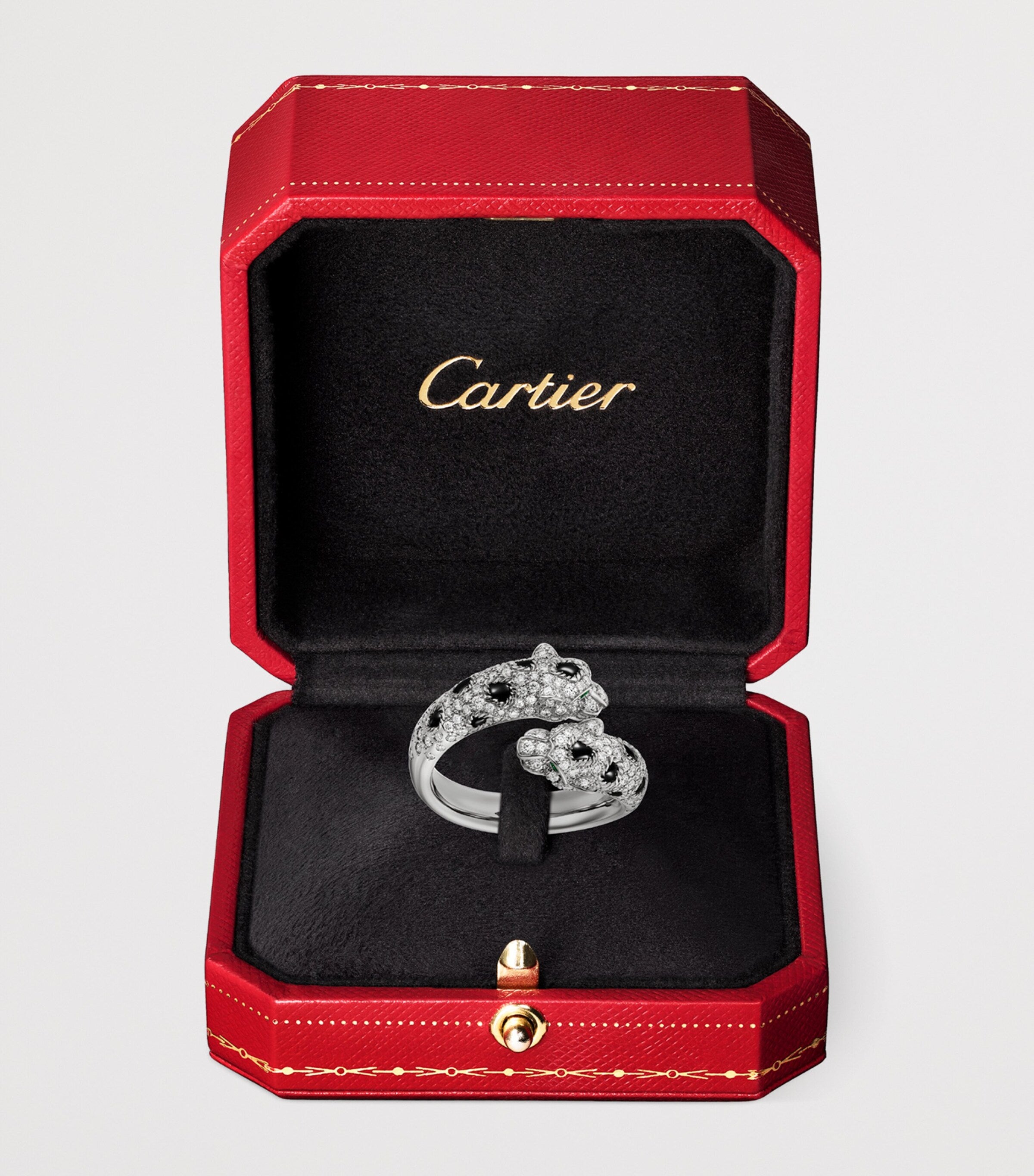 Cartier Panthère white gold diamond emerald onyx ring - British product