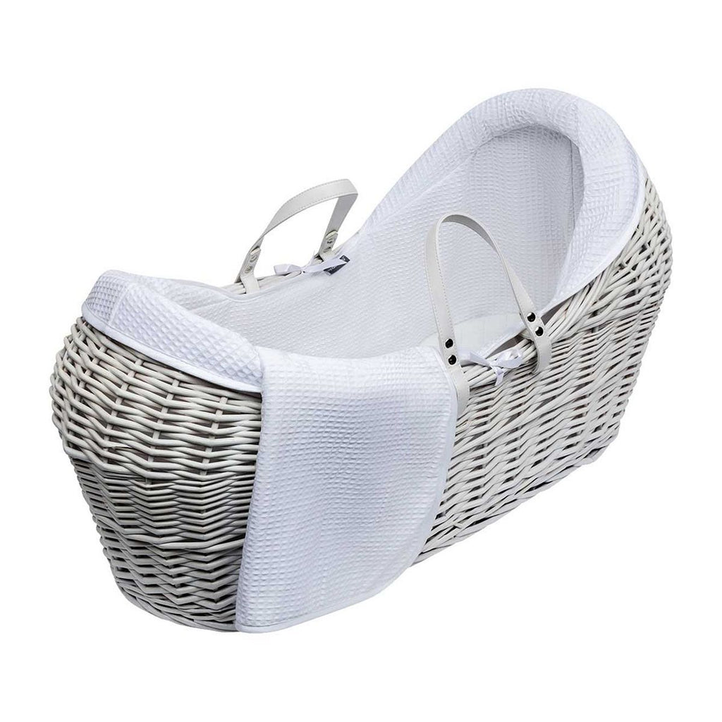 Kinder Valley White Waffle White Wicker Pod Moses Basket with Little Gem Rocking Stand White