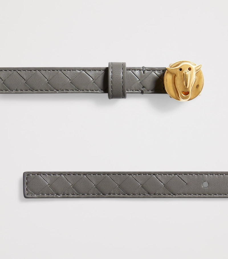 Bottega Veneta leather belt Intreccio weave gold buckle (British brand)