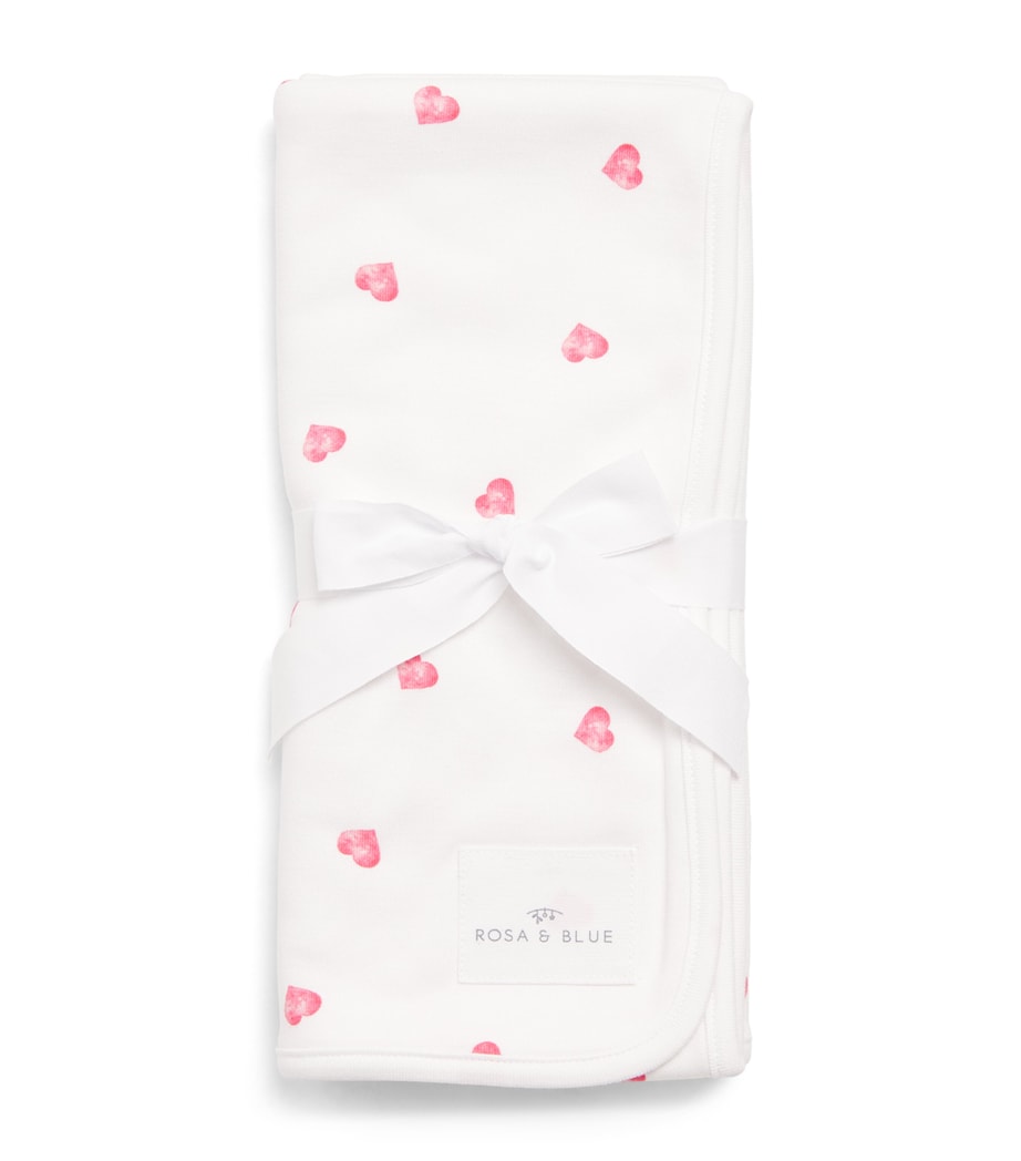 Rosa & Blue hearts baby blanket bamboo organic cotton - British product