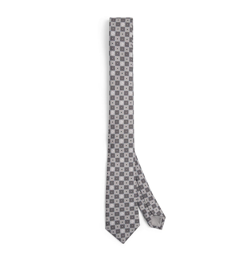 Giorgio Armani silk tie with hatched embroidery - British product