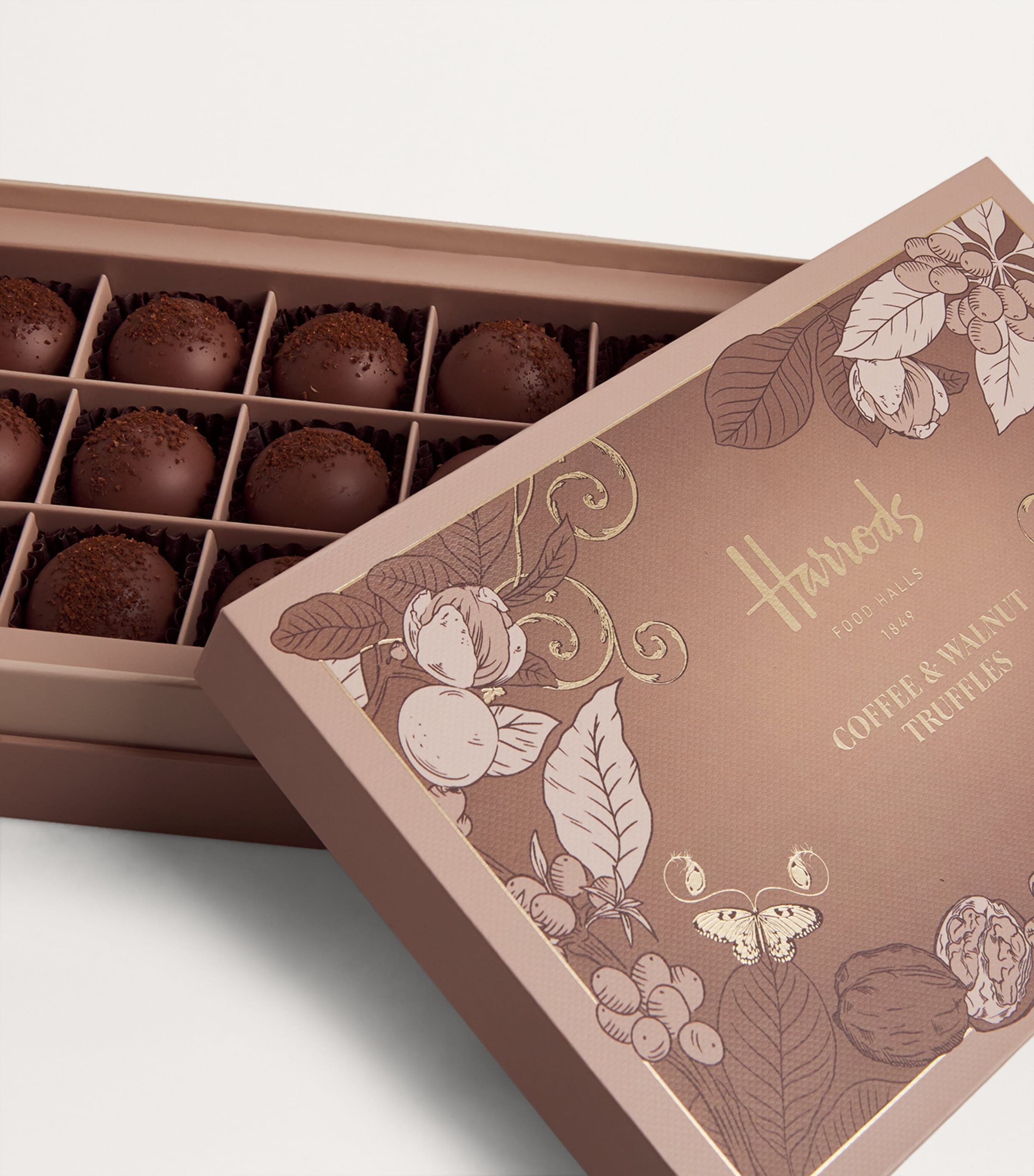 Harrods coffee and walnut chocolate truffles 15-piece box 195g, UK version