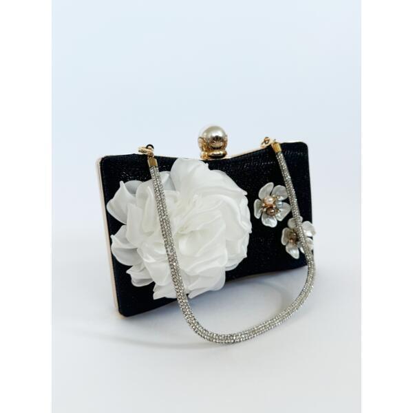 SVNX square clutch bag black 3D florals rhinestone handle - British product