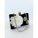 SVNX square clutch bag black 3D florals rhinestone handle - British product