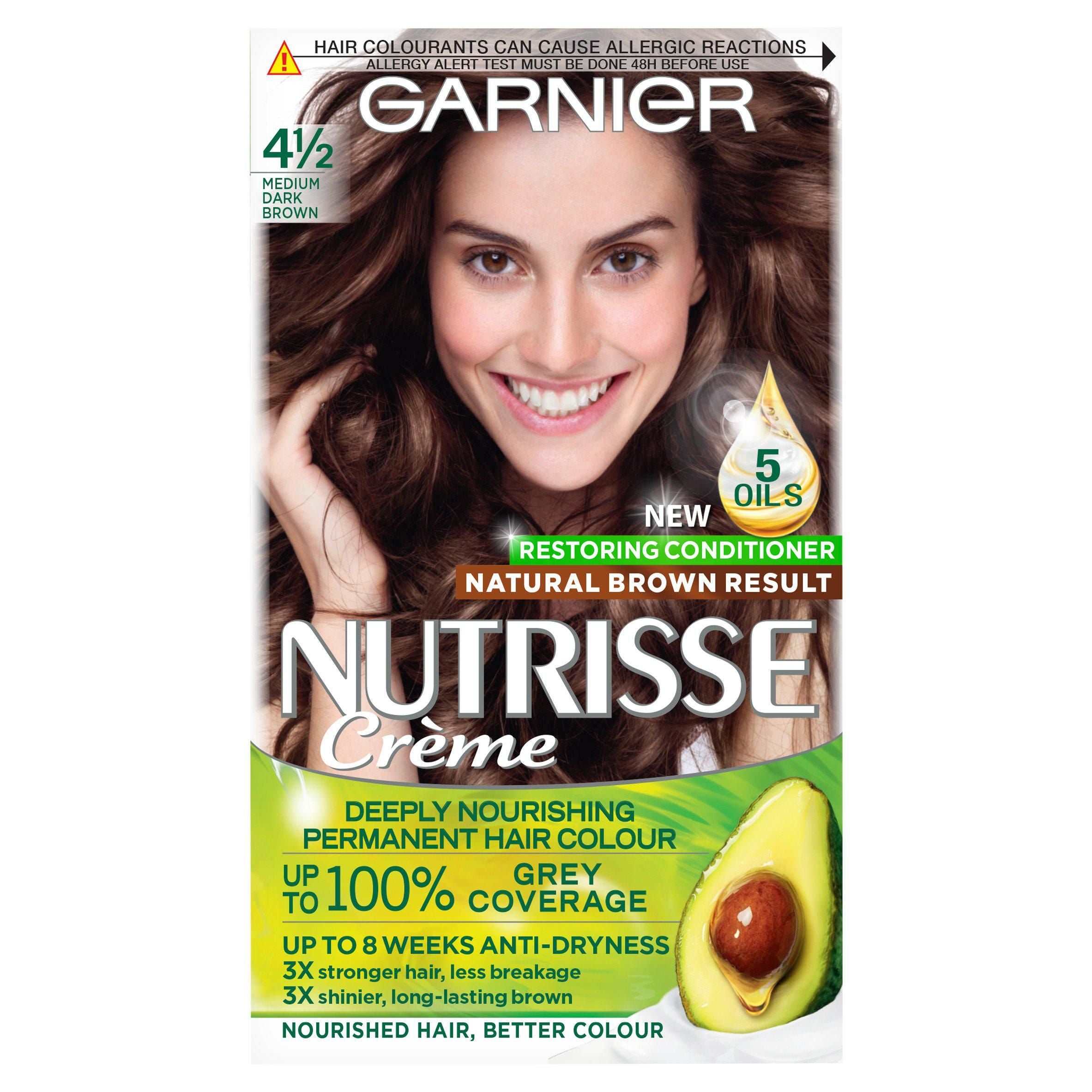 Garnier Nutrisse Permanent Hair Dye Medium Dark Brown 4.5 Beauty at home Sainsburys   