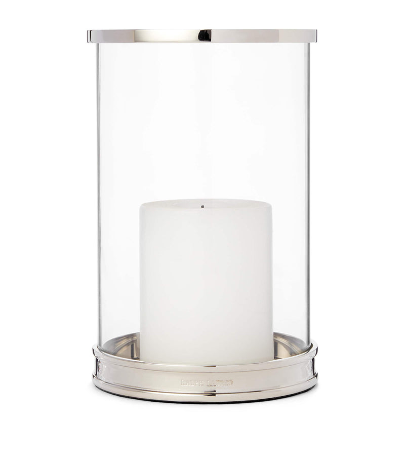 Ralph Lauren mini modern glass and brass hurricane candle holder 20cm, imported from the UK