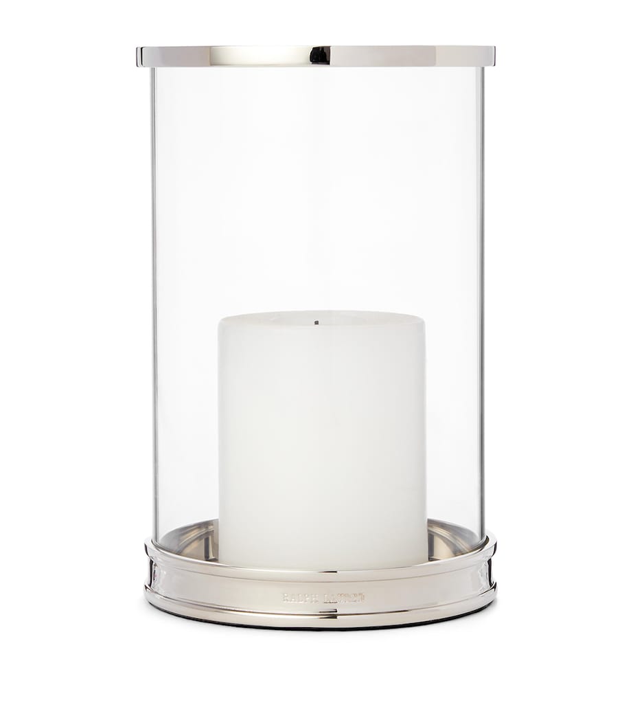Ralph Lauren mini modern glass and brass hurricane candle holder 20cm, imported from the UK