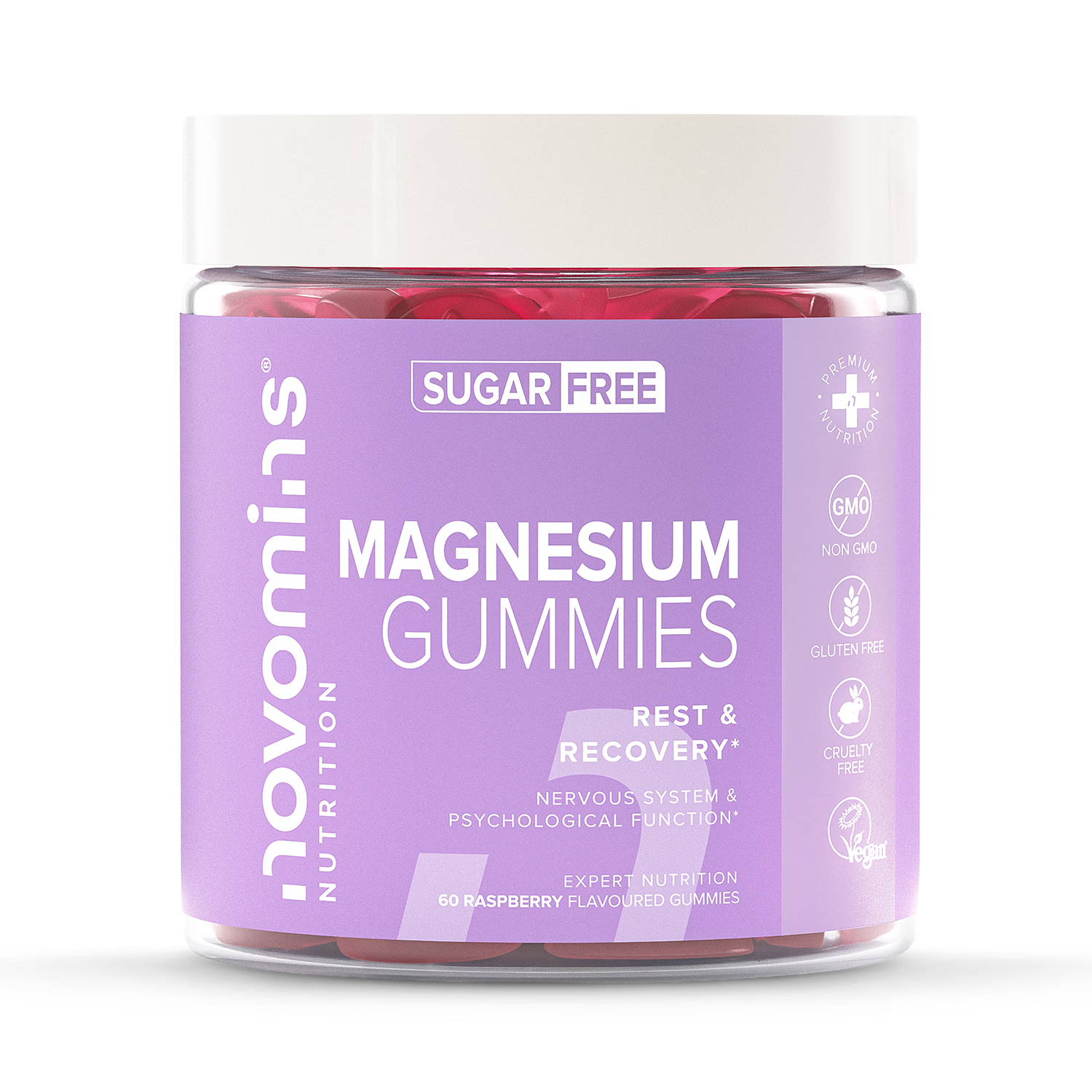 Novomins Magnesium gummies raspberry flavoured 60 pack (British brand)