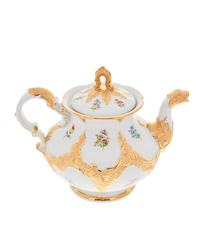 Meissen B-Form porcelain teapot with floral motif, 1.2L, imported from the UK
