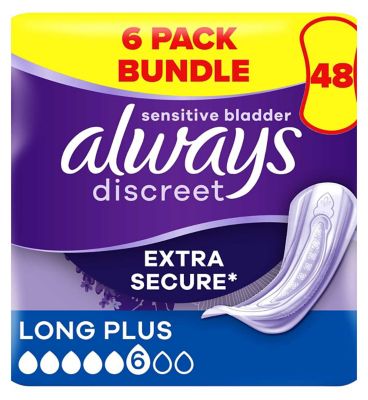 Always Discreet Incontinence Pads Plus Long Plus - 48 pads (6 pack bundle) GOODS Boots   