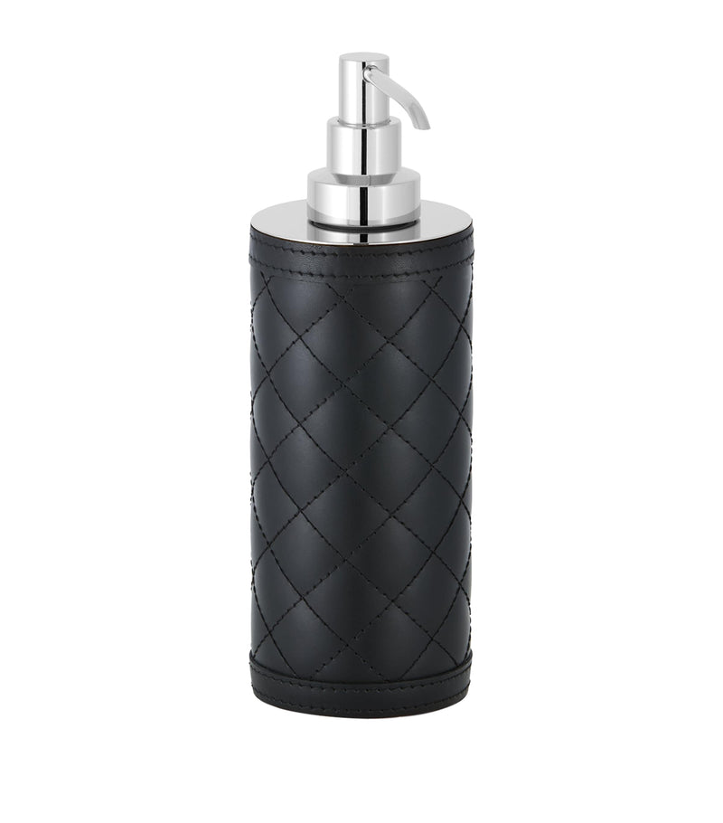 Quilted Soap Dispenser with Leather Panels and Chrome-Plated Brass
