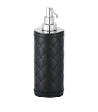 Quilted Soap Dispenser with Leather Panels and Chrome-Plated Brass