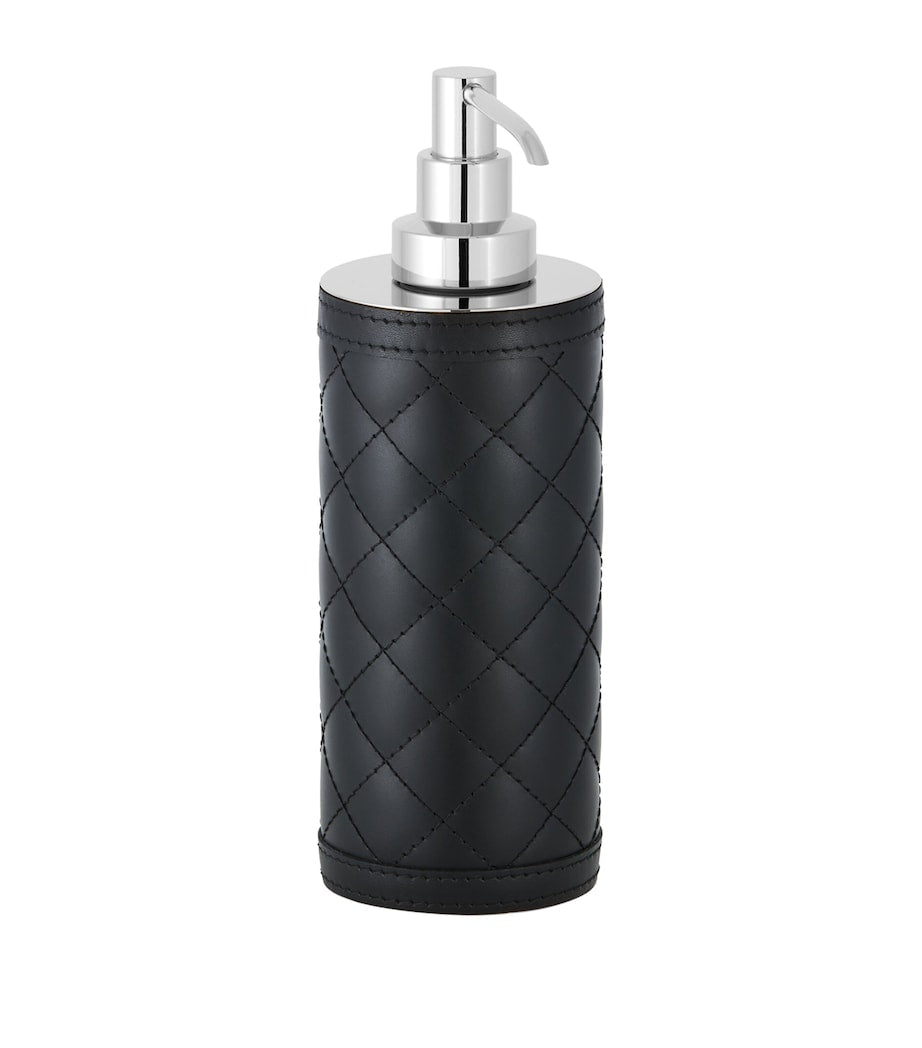 Quilted Soap Dispenser with Leather Panels and Chrome-Plated Brass