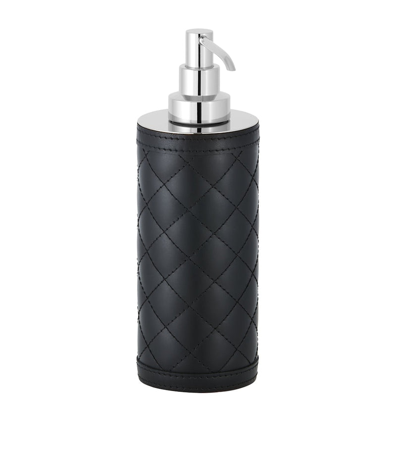 Quilted Soap Dispenser with Leather Panels and Chrome-Plated Brass