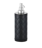 Quilted Soap Dispenser with Leather Panels and Chrome-Plated Brass