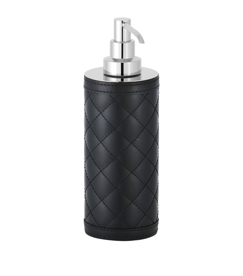 Quilted Soap Dispenser with Leather Panels and Chrome-Plated Brass