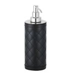 Quilted Soap Dispenser with Leather Panels and Chrome-Plated Brass