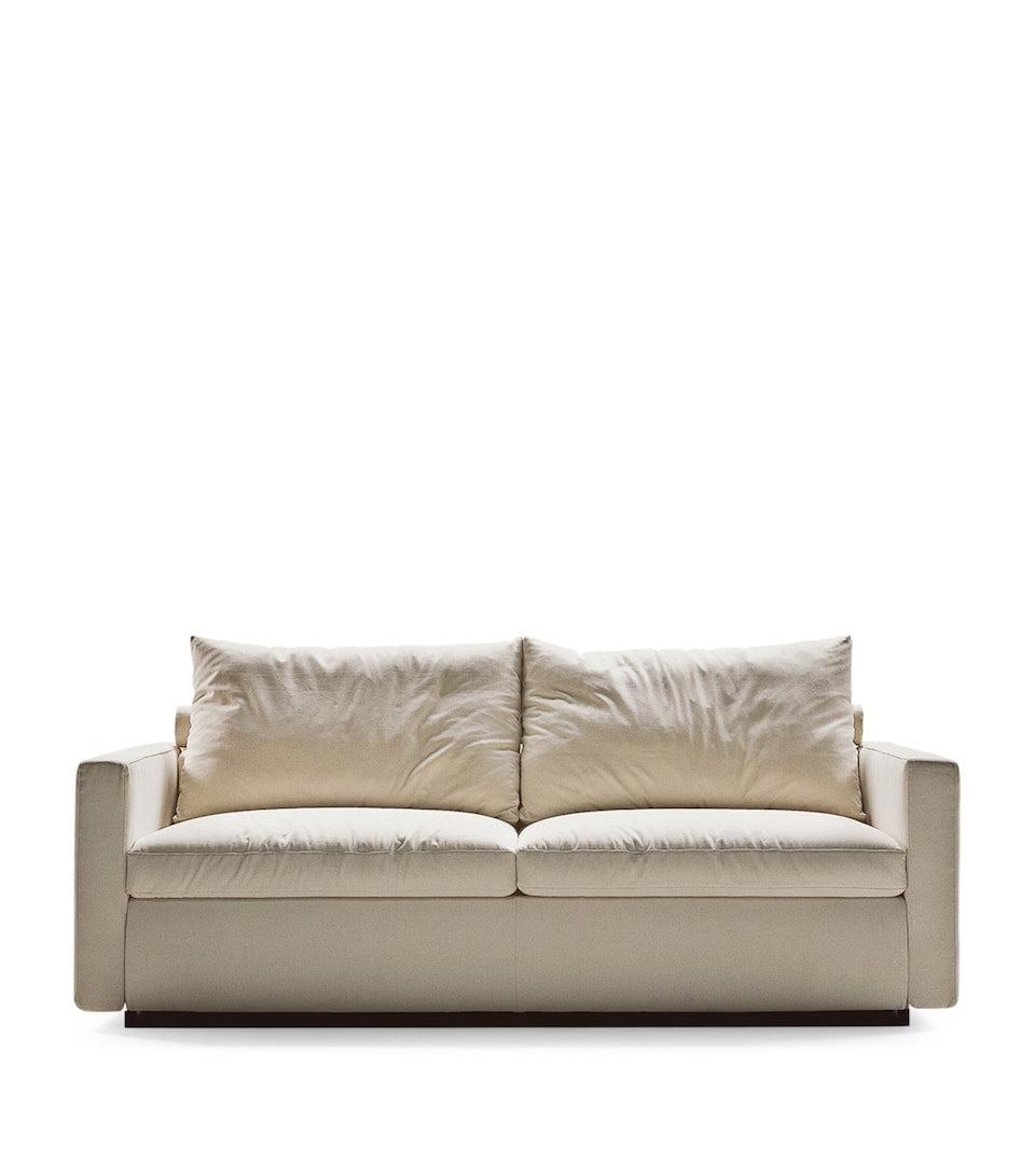 Solid Wood Bed Frame with Brass Inserts and Upholstered Headboard, Approx. 130x214x300cm