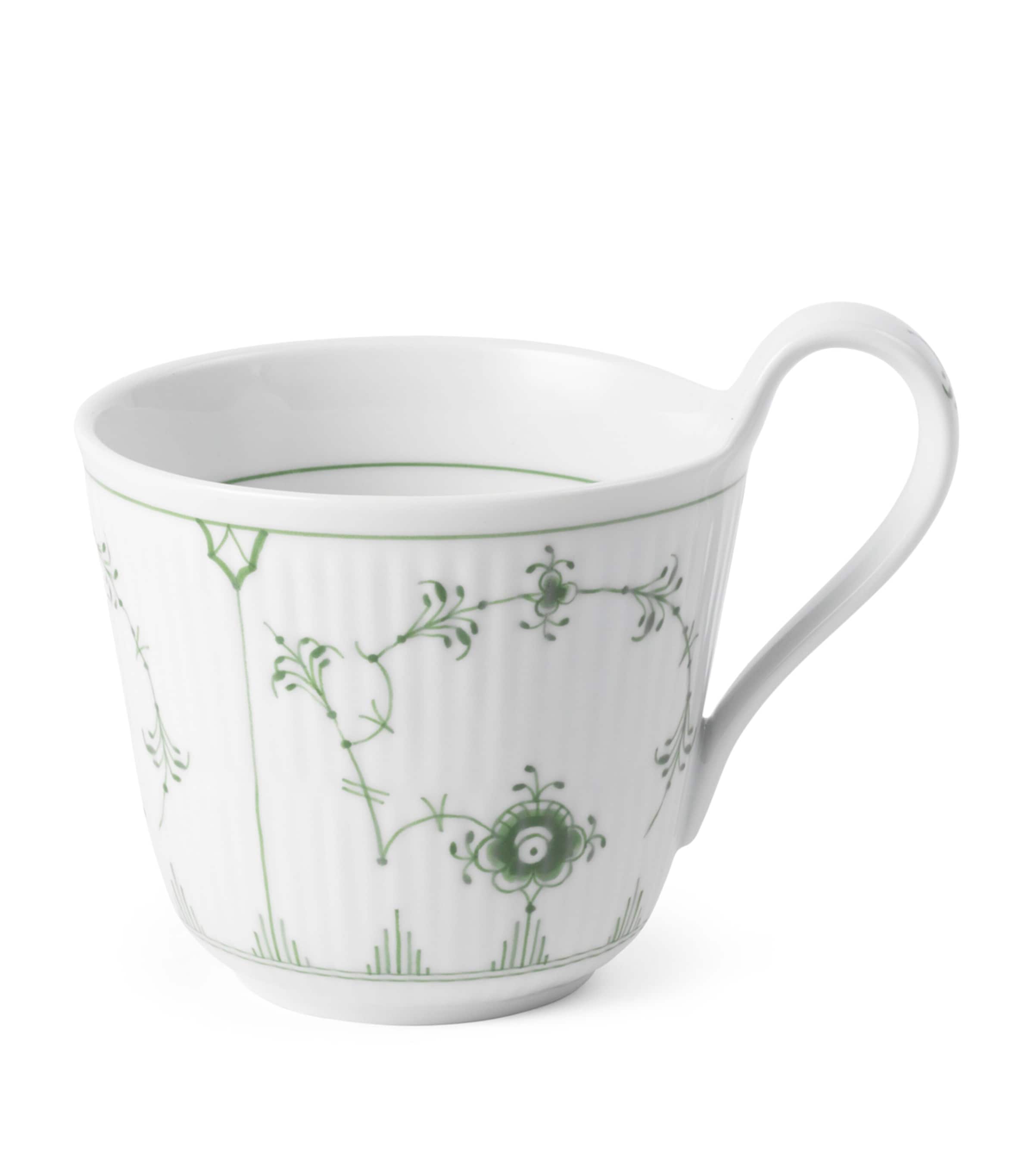 Royal Copenhagen porcelain green fluted plain high-handle cup, imported from the UK