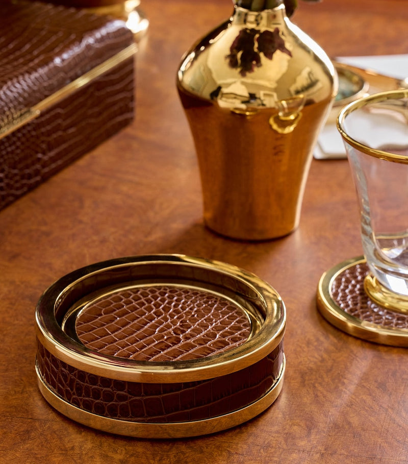 Aerin set of 4 leather classic coasters - British product