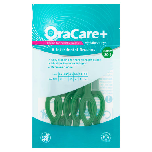 OraCare+ 6 Interdental Brush 0.8mm ISO 5 Green GOODS Sainsburys   
