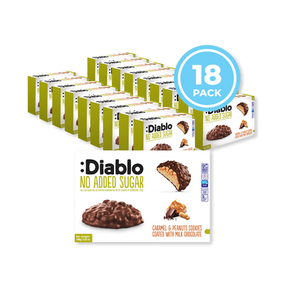 Holland & Barrett Diablo No Added Sugar Milk Chocolate Coated Caramel and Peanut Cookies 100g Pack of 18- Buy online at McGrocer