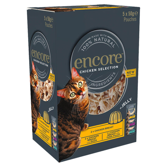 Encore Natural Wet Cat Food Chicken Selection in Jelly Pouches 5x50g GOODS Sainsburys   