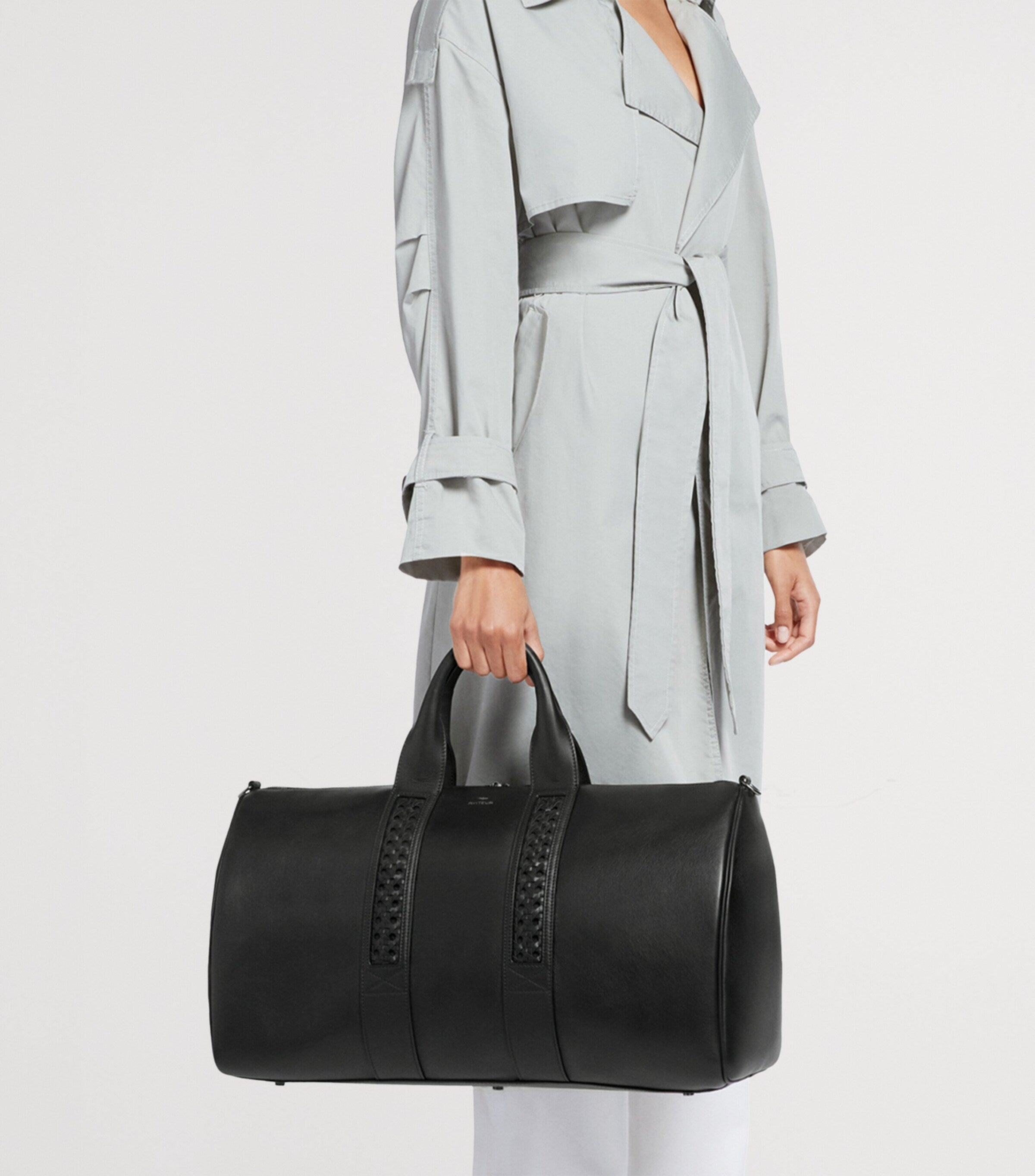 Aviteur Leather Woven-Detail Holdall with Calfskin and Alcantara Lining - British product