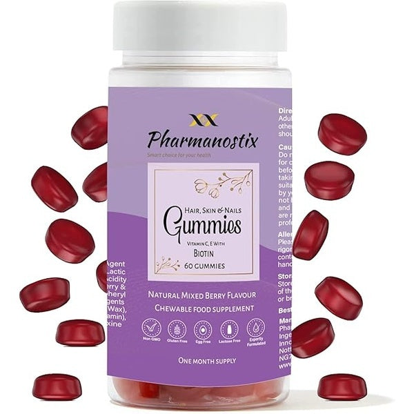 Pharmanostix hair skin nail beauty gummies 60 count, imported from the UK