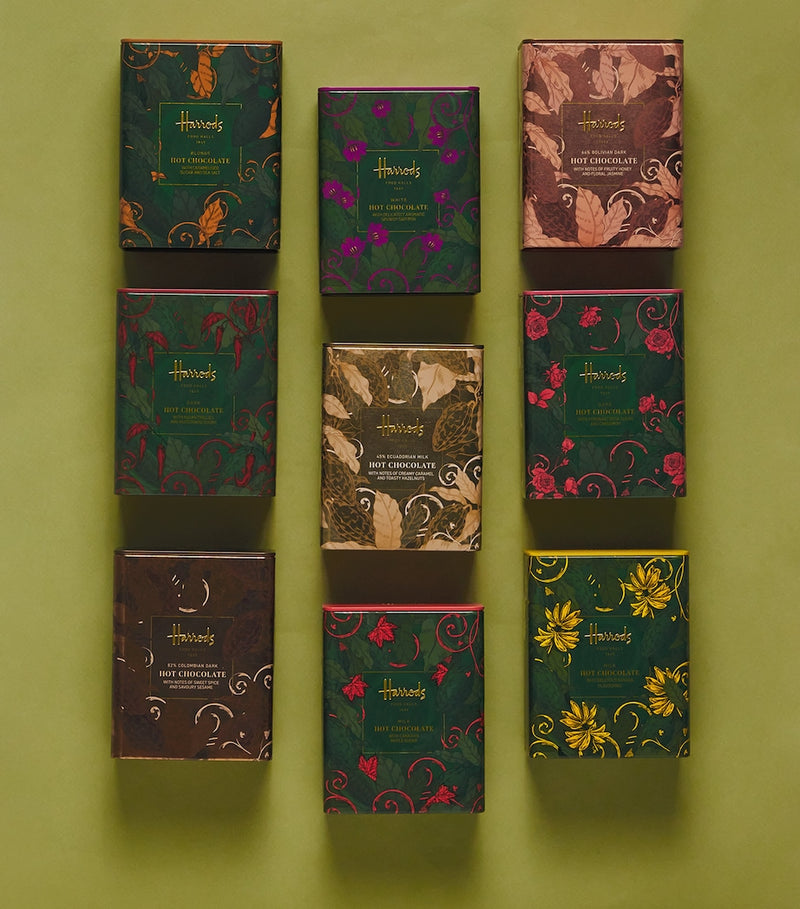 Harrods dark hot chocolate with rose and cardamom 250g, UK version
