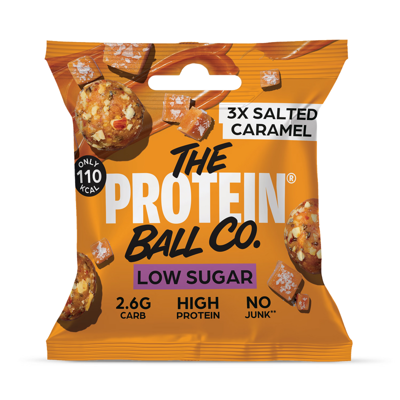 Ballsy salted caramel low sugar snack balls 20-pack, imported from the UK