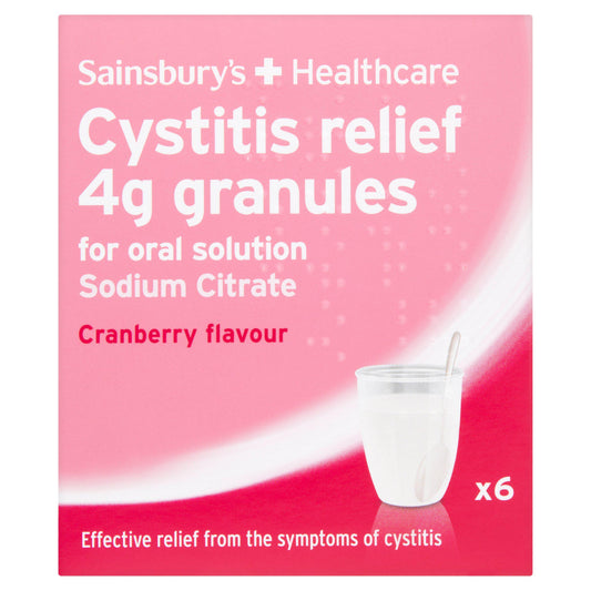Sainsbury's + Healthcare Cystitis Relief 4g Granules for Oral Solution Cranberry Flavour x 6 women's health & pregnancy Sainsburys   