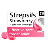 Strepsils Strawberry Sugar Free Sore Throat Cough Lozenges x36 cough cold & flu Sainsburys   