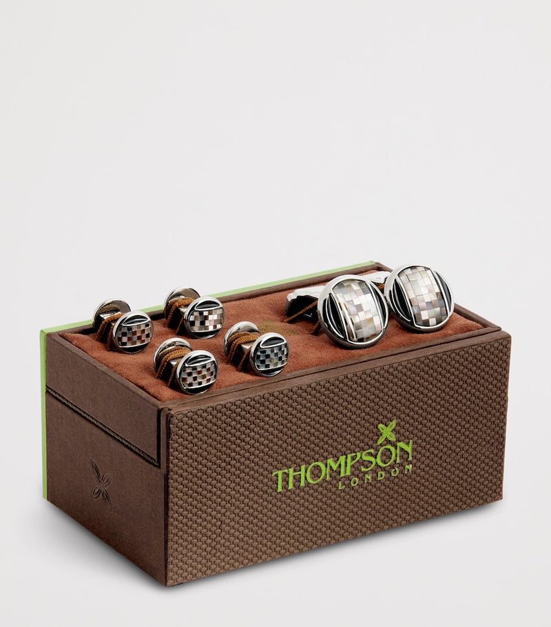 Tateossian Thompson mother-of-pearl cufflinks and studs set (British brand)