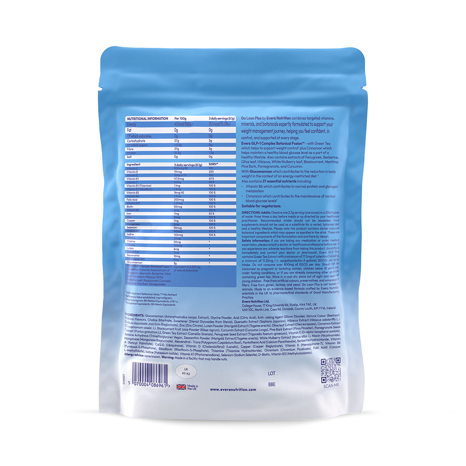 Evera Nutrition Go Lean Plus weight management supplement 227g - British product