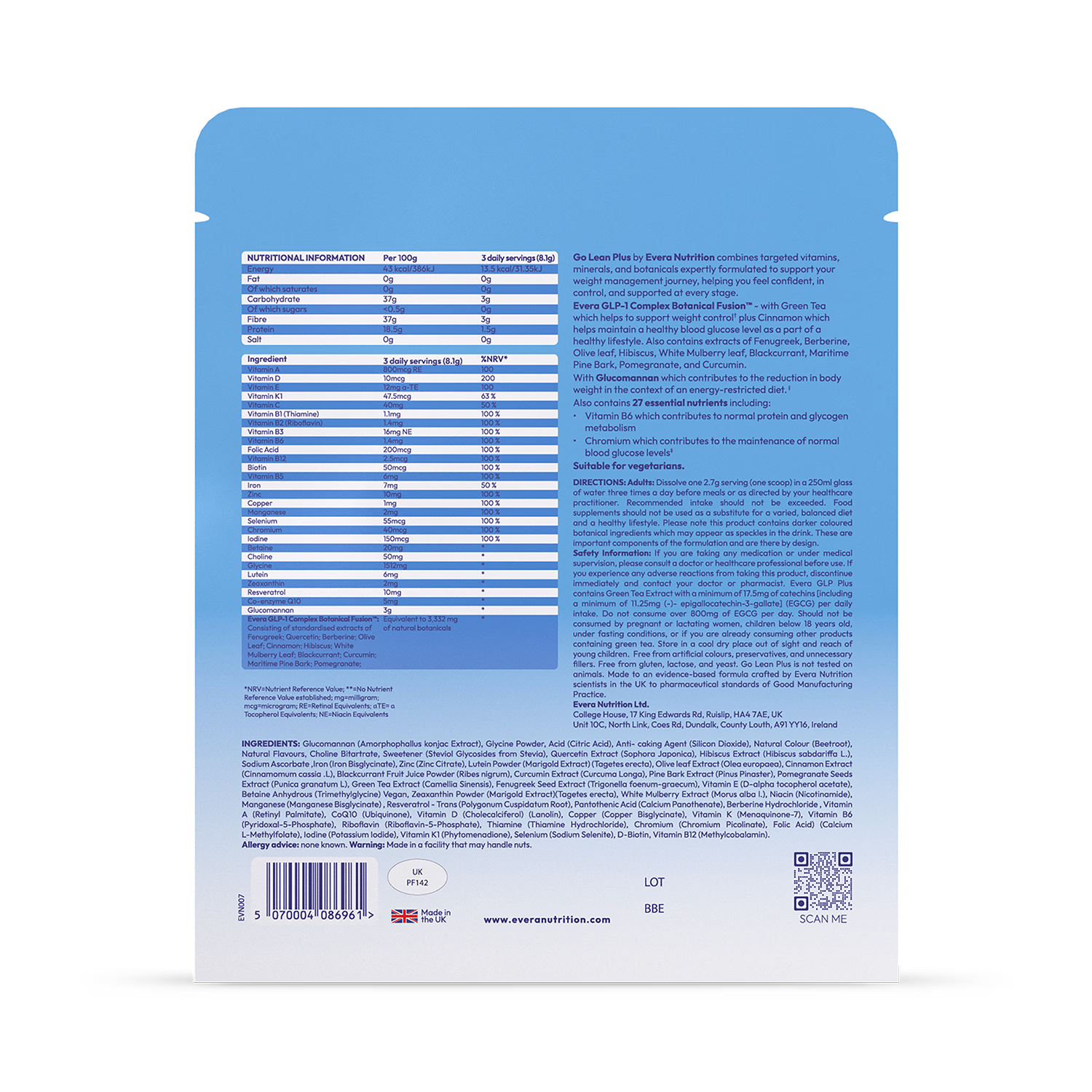 Evera Nutrition Go Lean Plus weight management supplement 227g - British product